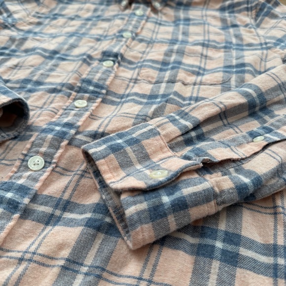 Abercrombie & Fitch Flannel Plaid Button Up Shirt Peach Blue White - Picture 5 of 8